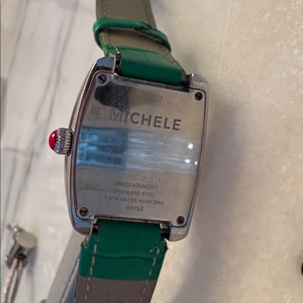Michele Mini Urban Watch – Silver/Green Leather + Gray Silicone Band | EUC - Picture 5 of 6